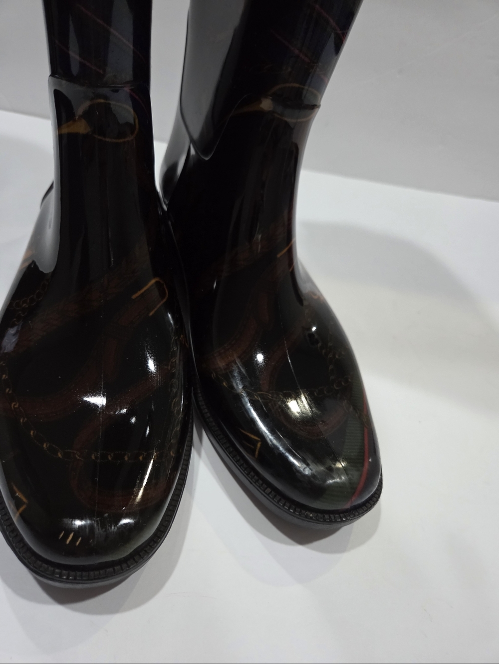 Ralph Lauren Black Rubber Lug Sole High Knee Rain Boots Sz.8 B - Picture 7 of 9